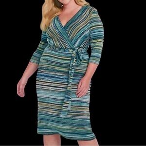 NWT Lane Bryant ‘Surplice Sparkle Hacci Tie-Waist Midi Dress’ in Teal Blue 14/16